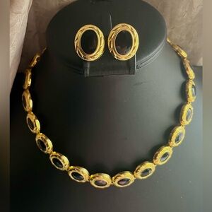 Vintage Gold Tone Black Enamel Set